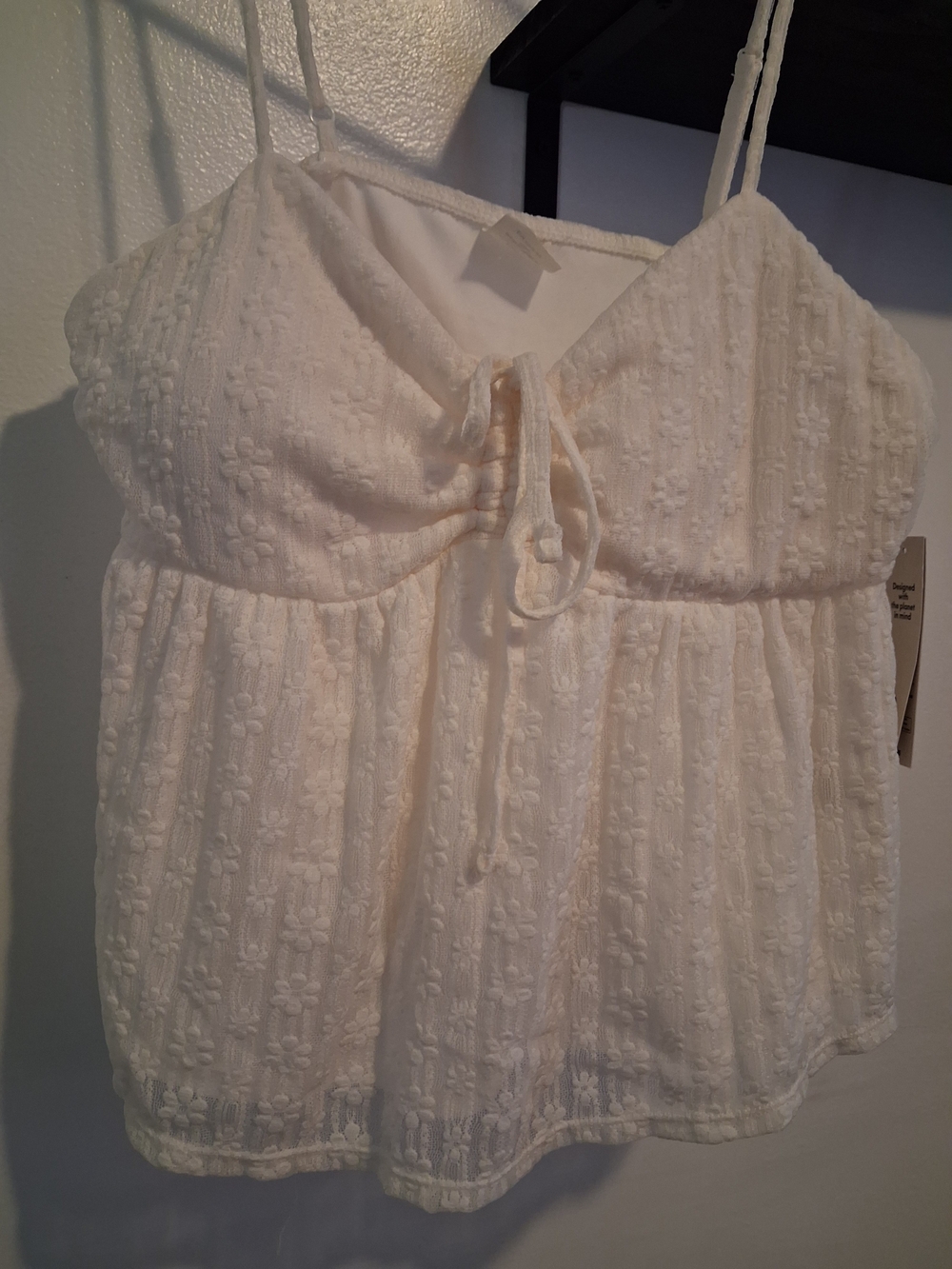 No Boundaries Cream Textured Tie-Front Camisole